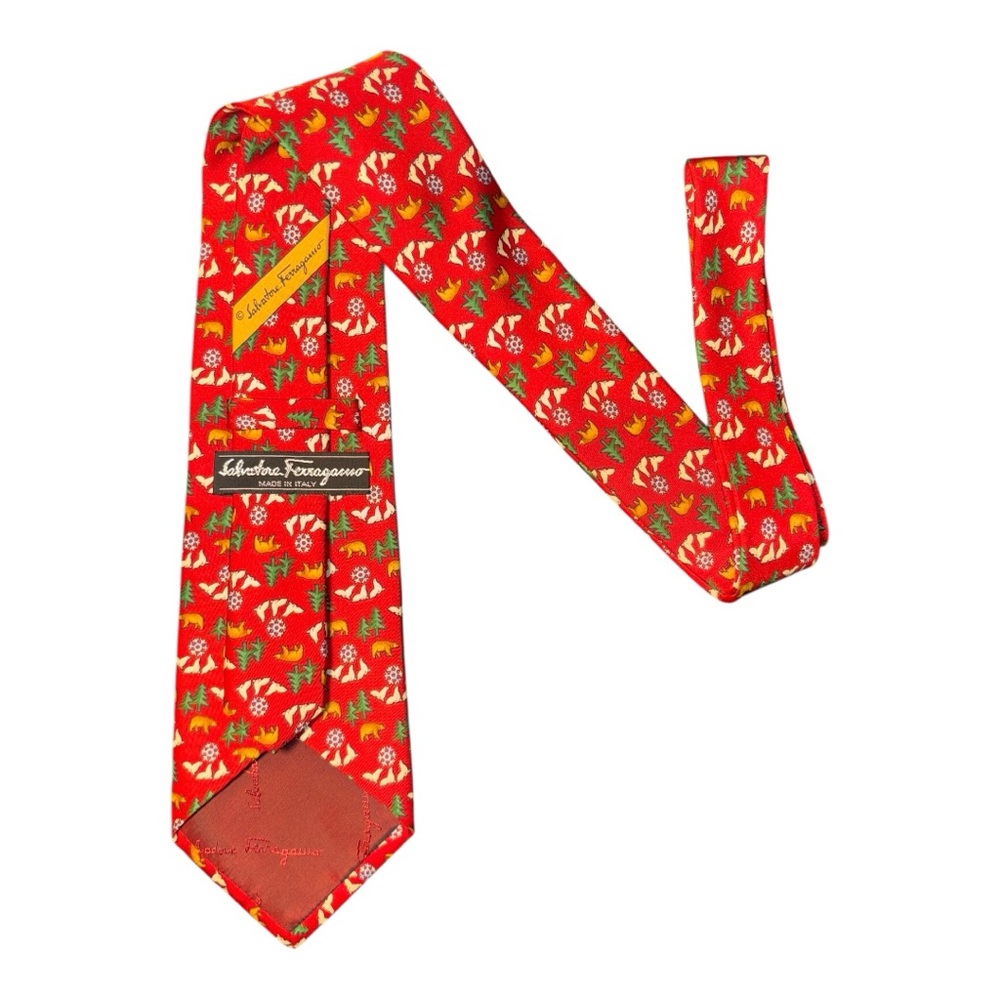 Salvatore Ferragamo Red Tie with Animal and Tree Motif